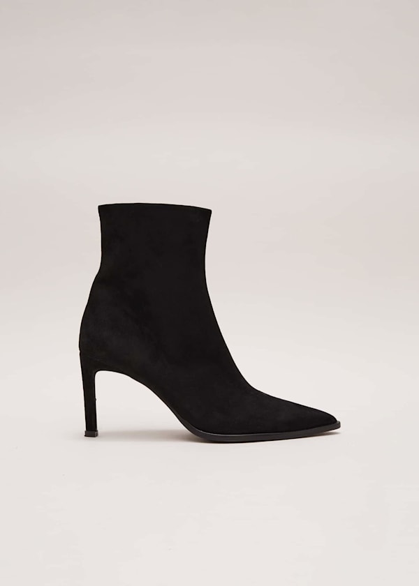 Black Suede Ponited Heeled Boots