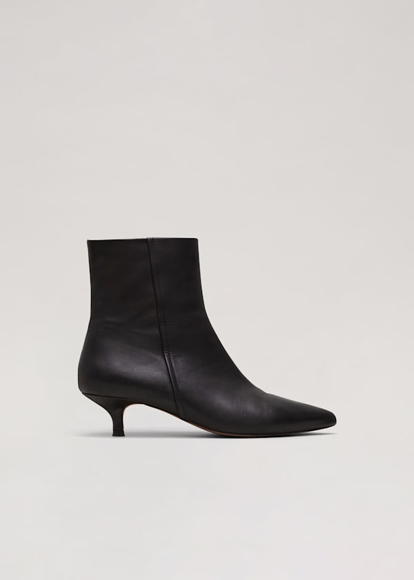 Black Leather Kitten Heel Boot