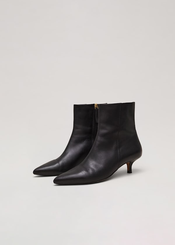 Black Leather Kitten Heel Boot