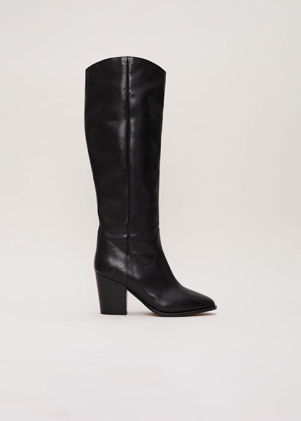 Black Leather Western Knee Boot