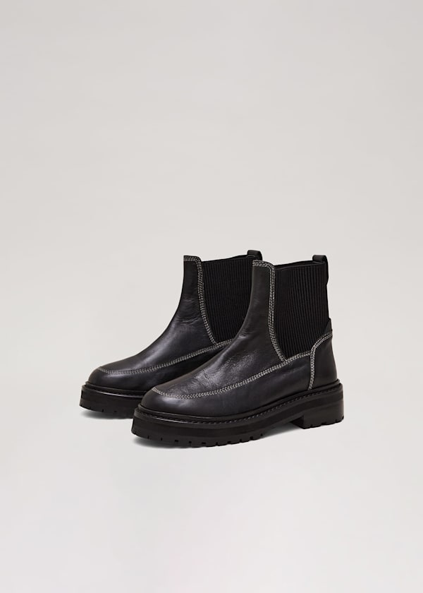 Black Feature Stitch Chunky Chelsea Boot