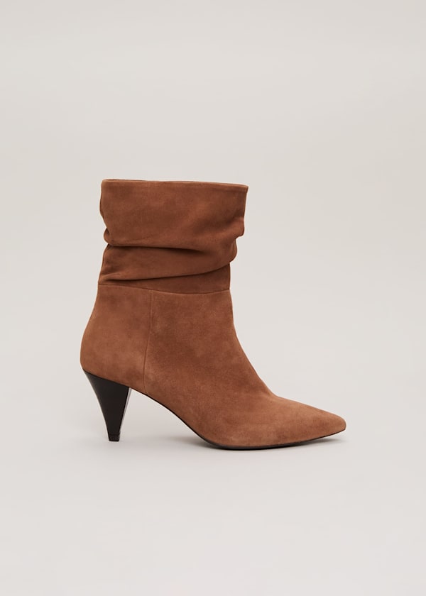 Brown Suede Cone Heel Western Boot