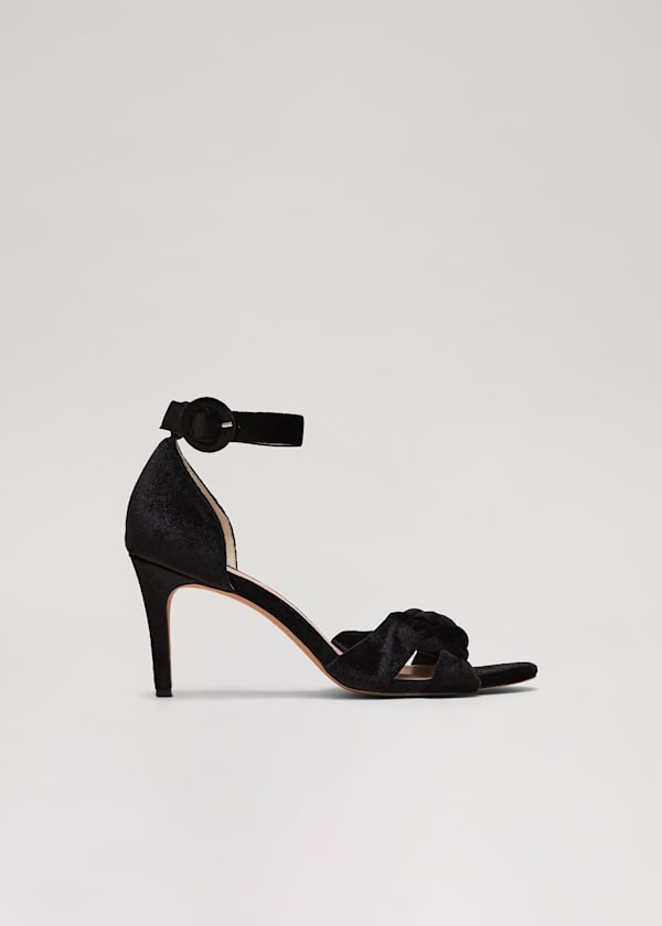 Black Velvet Plaited Strappy Sandal