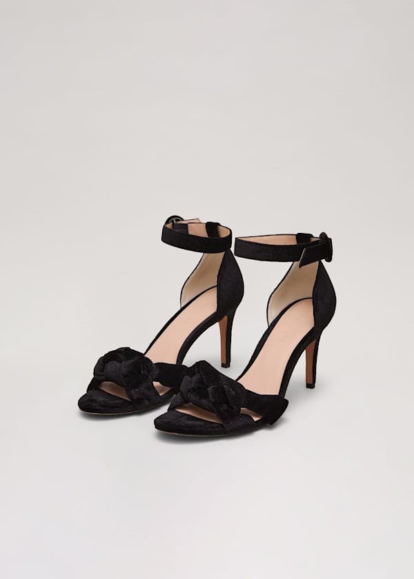 Black Velvet Plaited Strappy Sandal