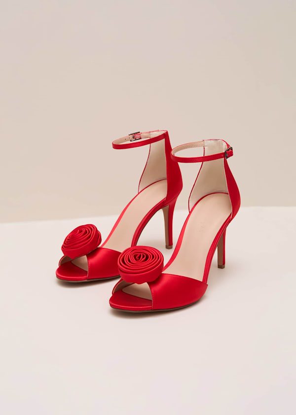 Red Satin Corsage Flower Sandal