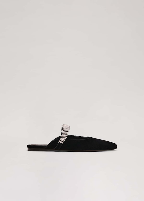 Black Velvet Sparkle Flat Mule