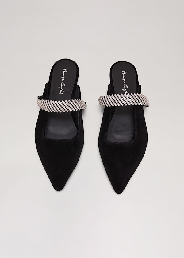 Black Velvet Sparkle Flat Mule