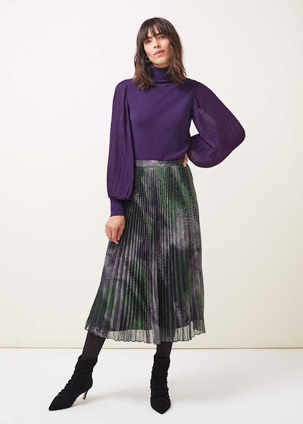 Camina Snake Print Pleated Maxi Skirt