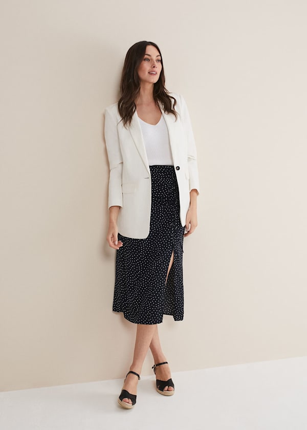 Spot Print Midi Ruched Skirt