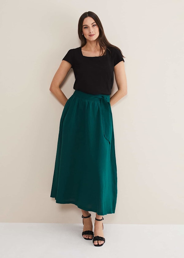 Amorette Linen Belted Maxi Skirt