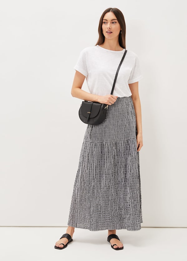 Tyrina Cotton Gingham Wrap Maxi Skirt