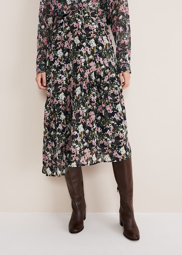 Zowena Floral Tiered Midi Skirt
