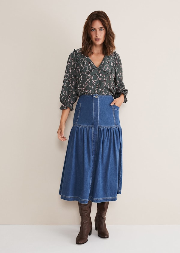 Elodie Tiered Denim Skirt