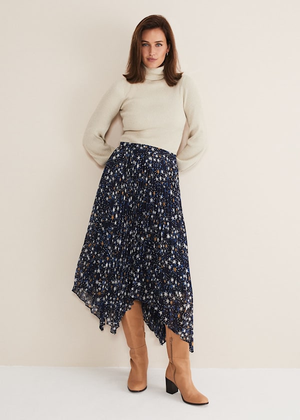 Zeba Star Pleated Midi Skirt