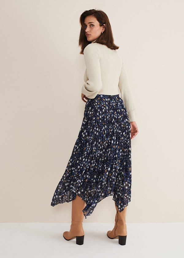 Zeba Star Pleated Midi Skirt