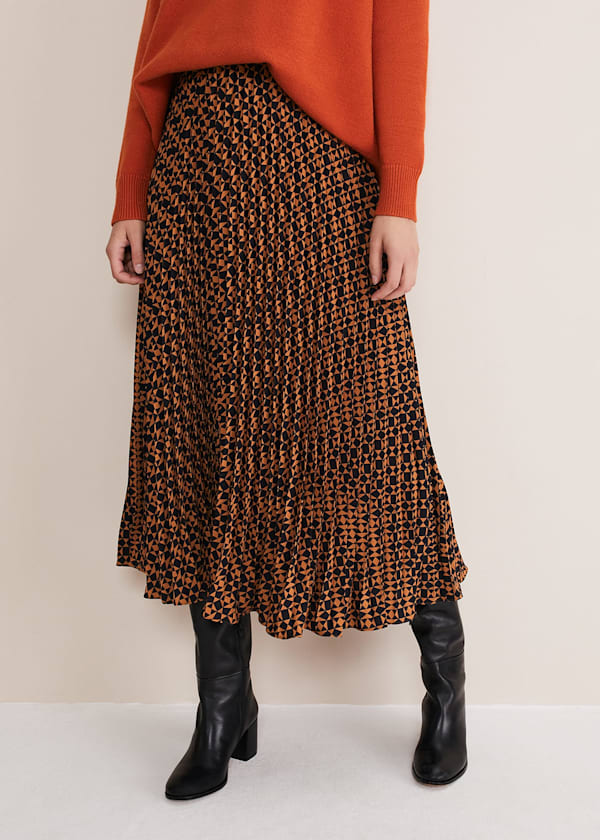 Elmina Pleated Geo Print Midi Skirt