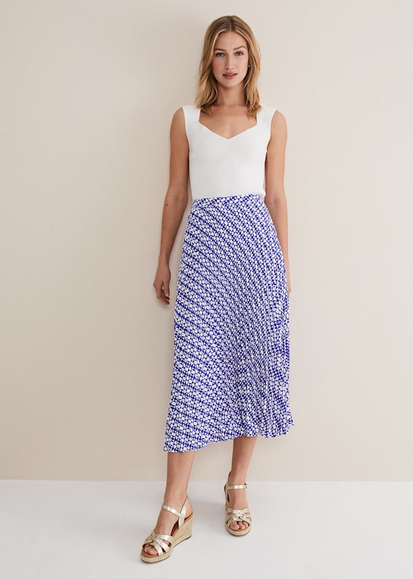 Elmina Geo Pleated Midi Skirt