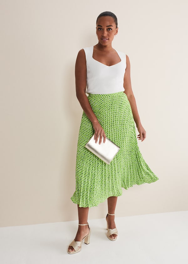 Elmina Geo Pleated Midi Skirt