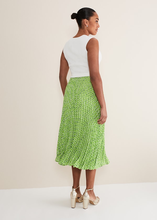Elmina Geo Pleated Midi Skirt