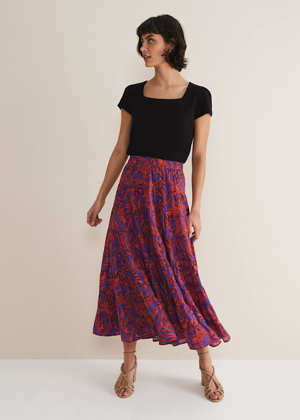 Eloraina Leaf Print Maxi Skirt