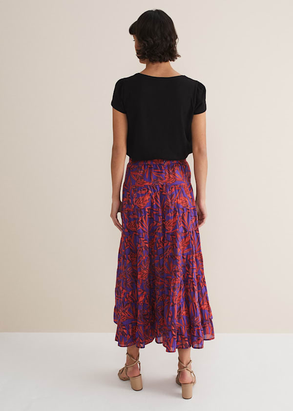 Eloraina Leaf Print Maxi Skirt