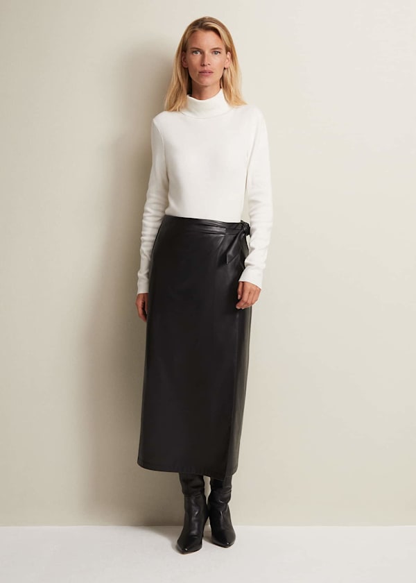 Noha Faux Leather Wrap Maxi Skirt