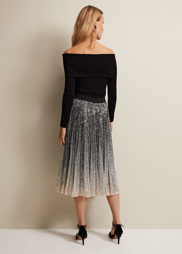 Celeste Sequin Ombre Pleated Midi Skirt