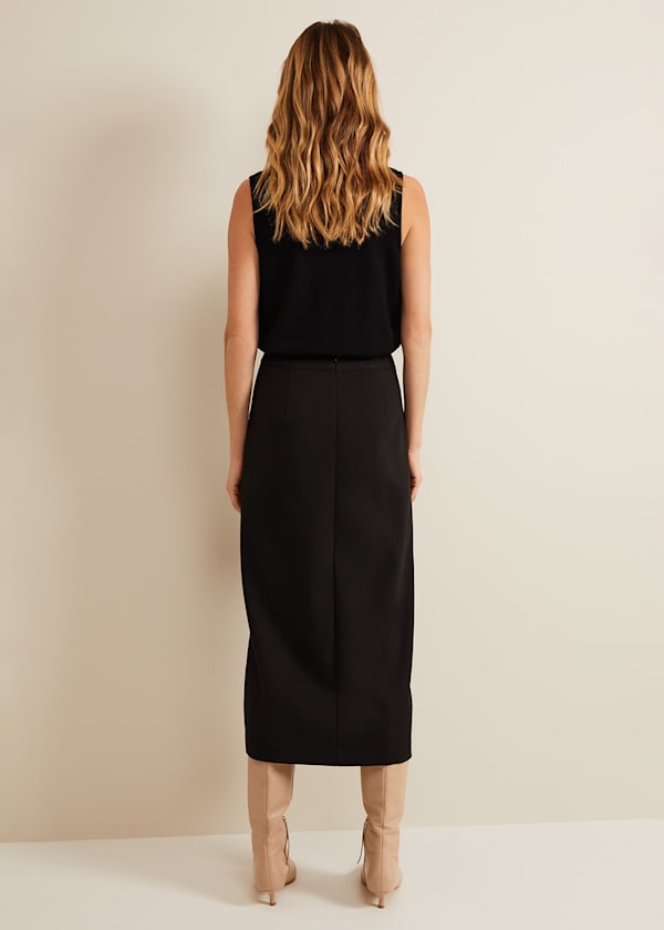 Brynn Black Midi Suit Skirt