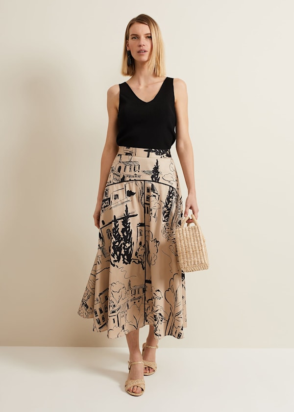 Mavis Tuscan Print Midi Skirt