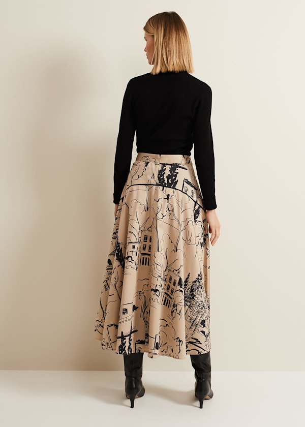 Mavis Tuscan Print Midi Skirt