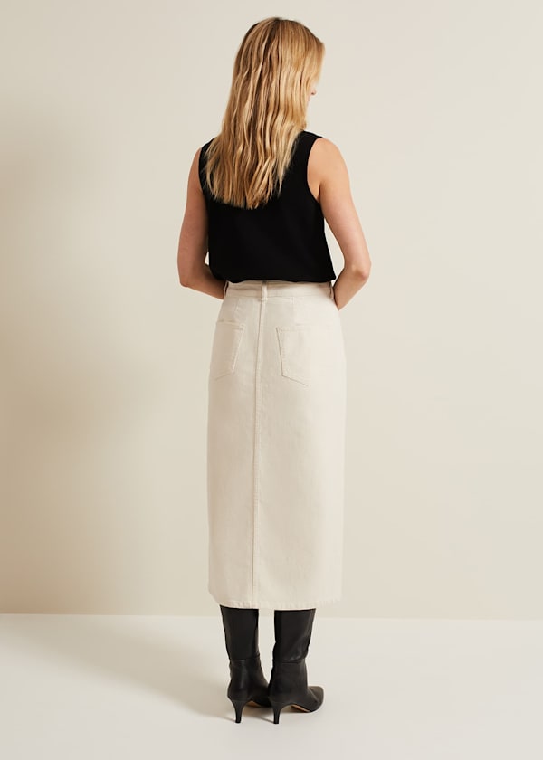 Amani Ecru Denim Midi Skirt