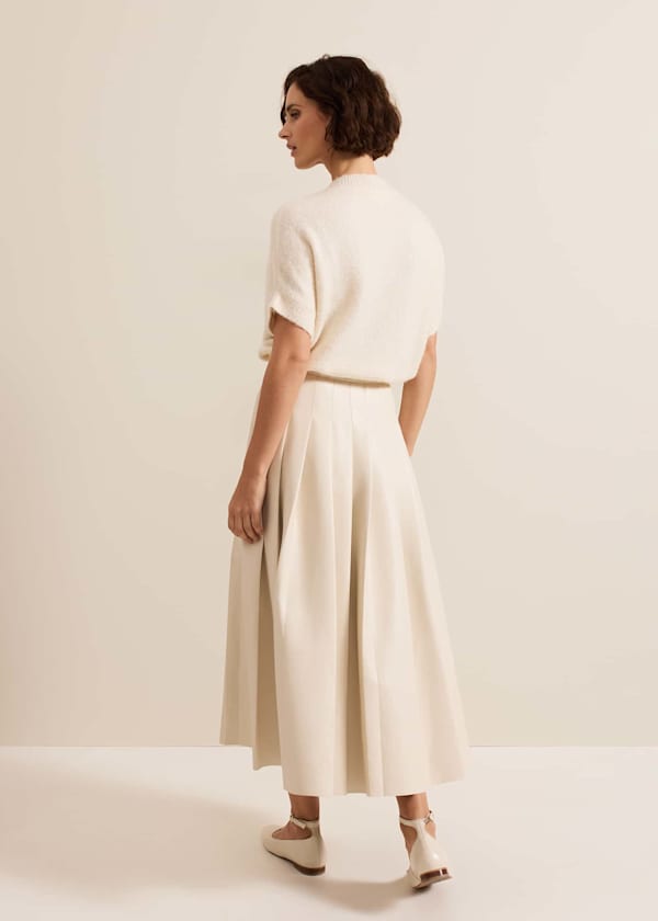 Susie Cream Pu Pleated Midi Skirt
