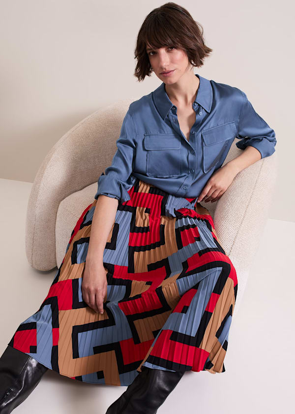 Elmina Geo Pleated Midi Skirt