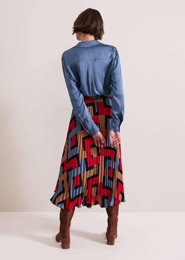 Elmina Geo Pleated Midi Skirt