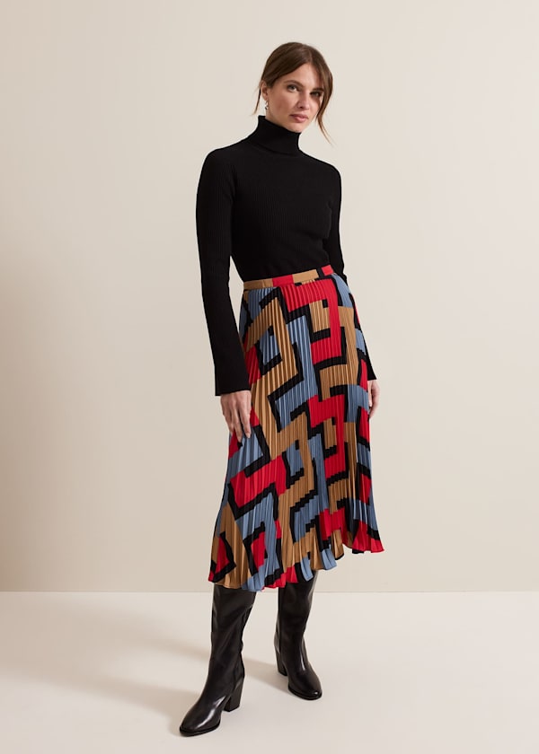 Petite Elmina Geo Pleated Midi Skirt