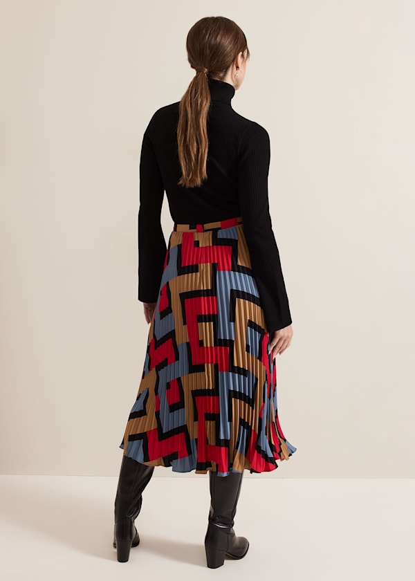 Petite Elmina Geo Pleated Midi Skirt