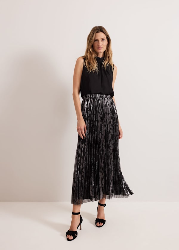Zoe Metallic Pleated Skirt