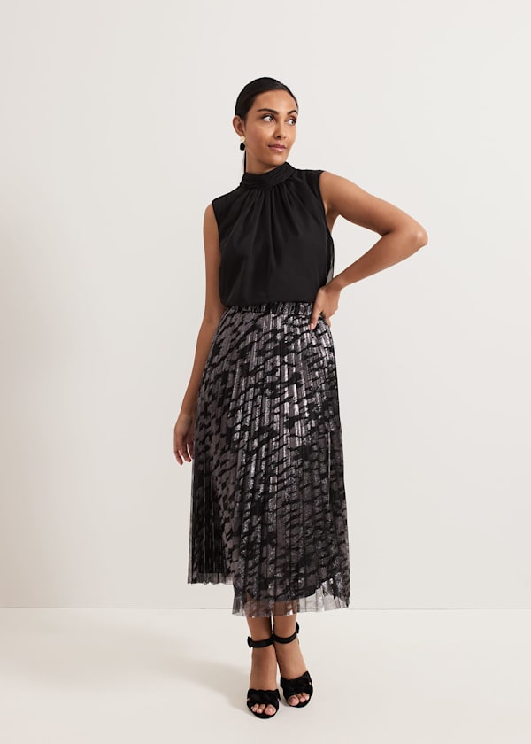 Petite Zoe Metallic Pleated Skirt