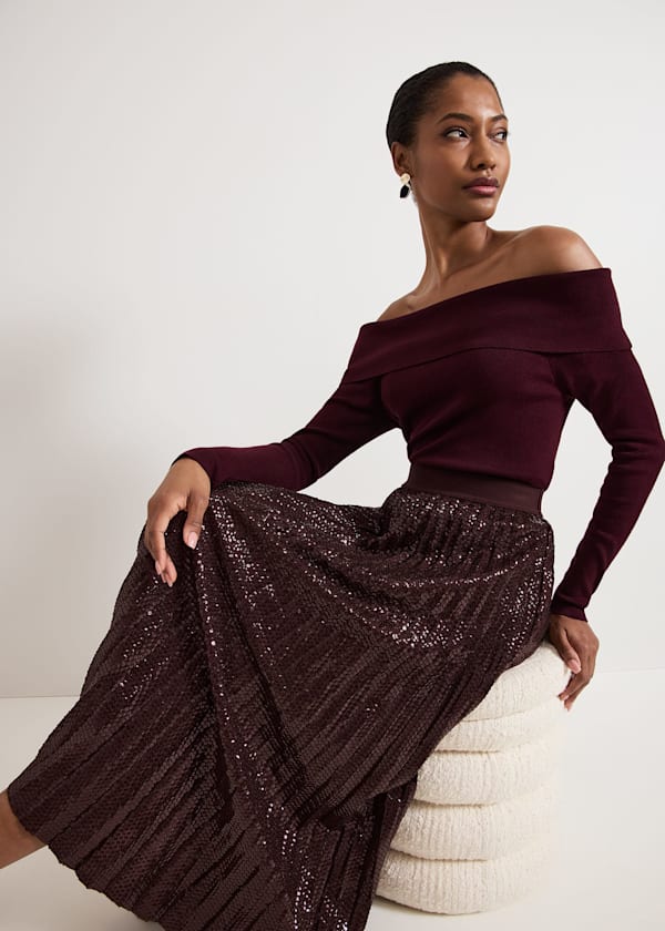 Alaina Sequin Pleated Skirt