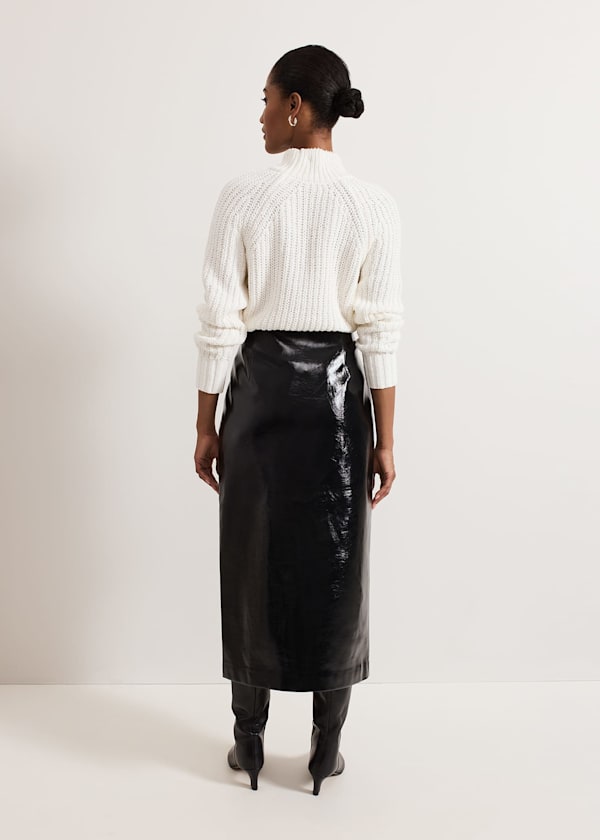 Tabby Black Vinyl Pu Pencil Skirt