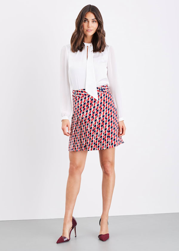 Mindy Chevron Print Pleated Mini Skirt