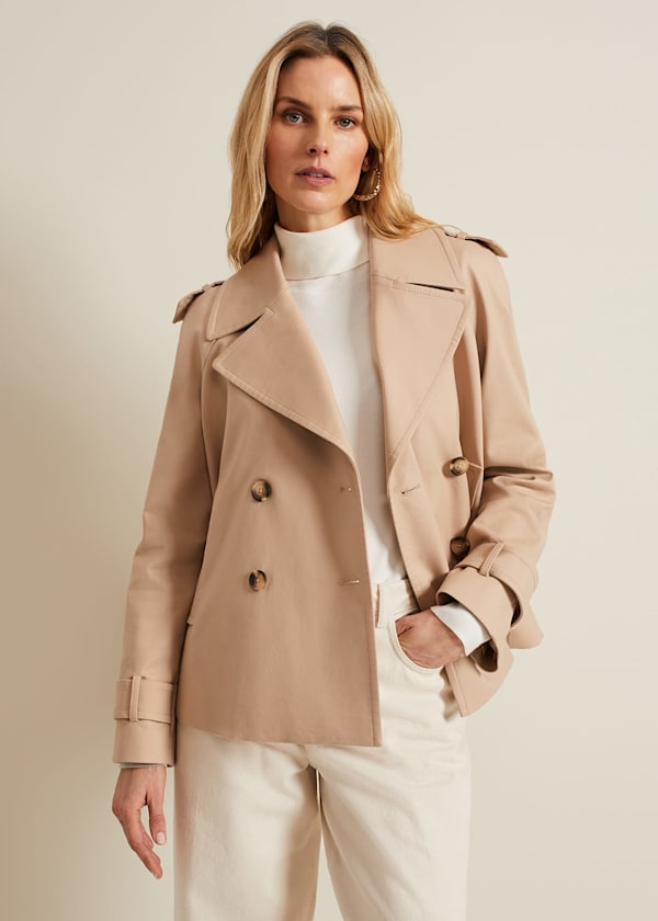 Lola Camel Cropped Trench Jacket