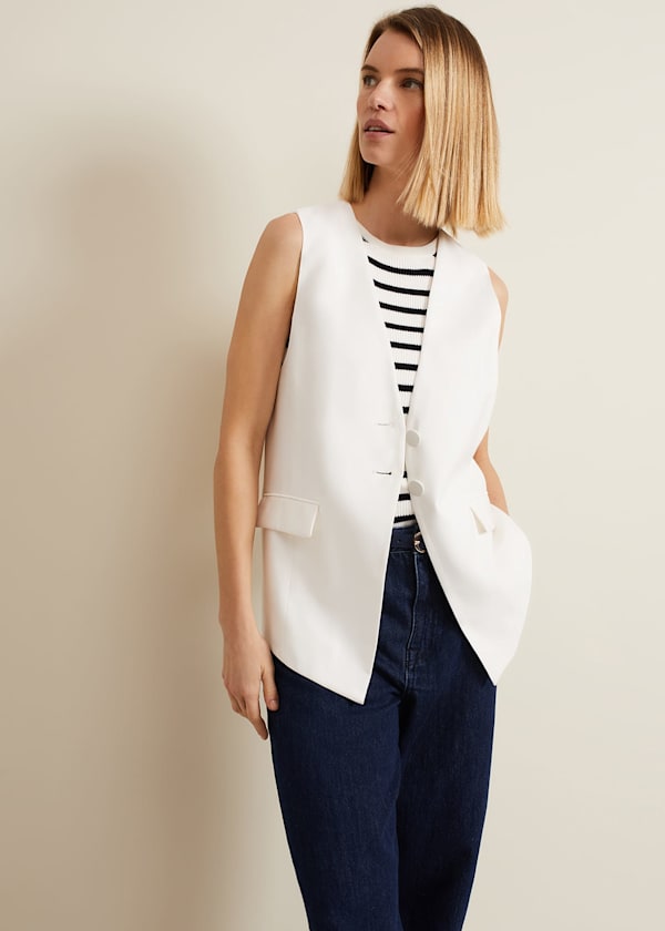 Inara White Longline Waistcoat