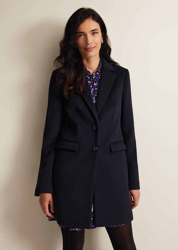 Lydia Navy Wool Smart Coat