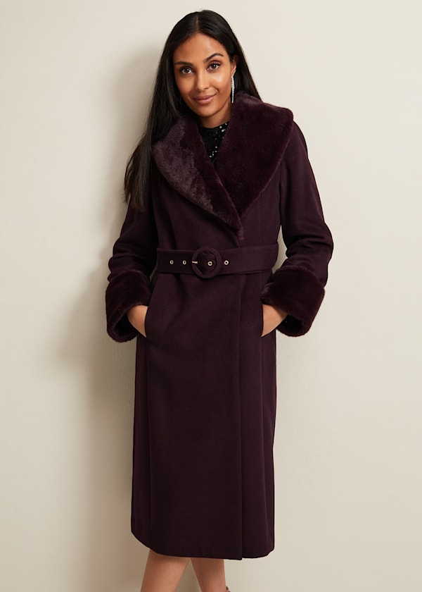 Petite Zylah Faux Fur Collar Wool Coat