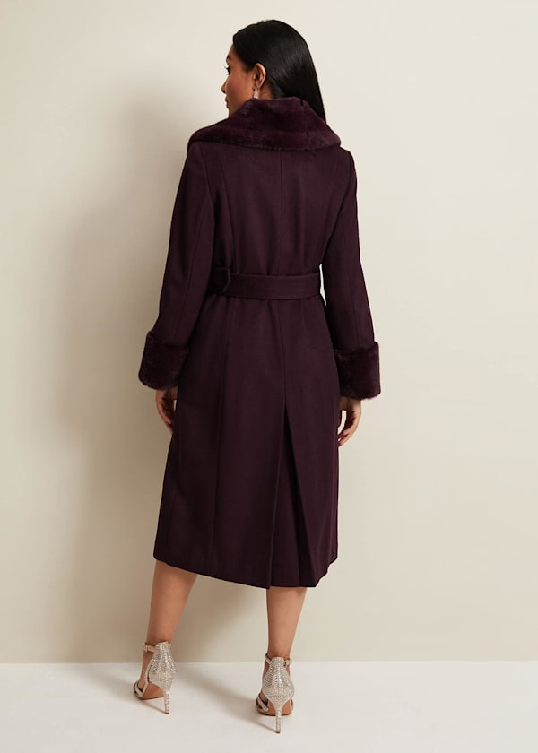 Petite Zylah Faux Fur Collar Wool Coat