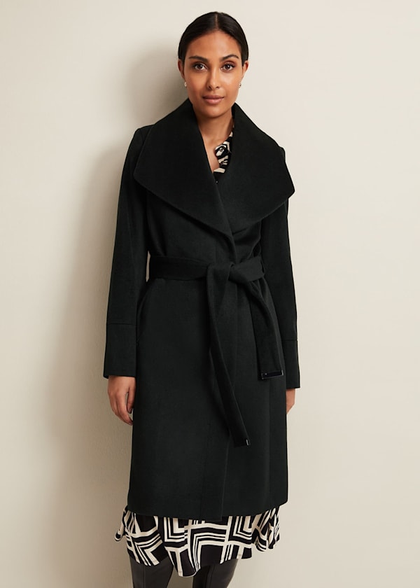 Petite Nicci Dark Green Wool Smart Coat