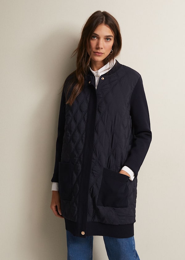 Zadie Navy Quilted Knit Coatigan