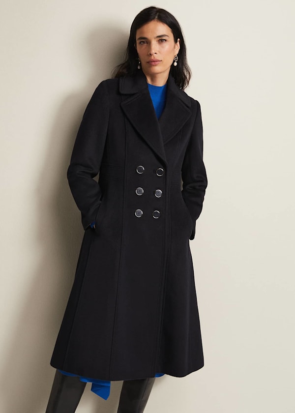 Sandra Wool Navy Long Smart Coat