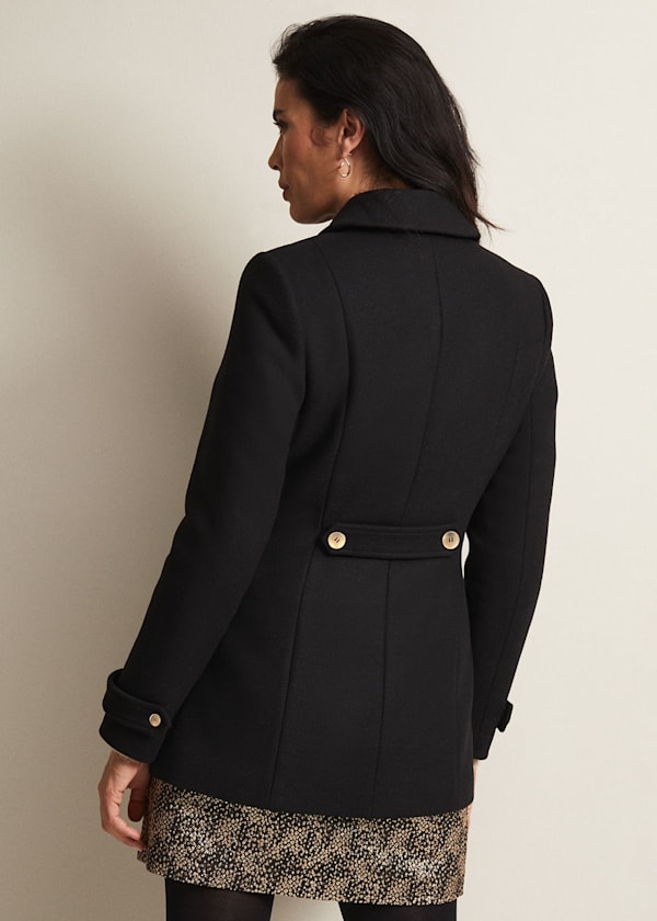 Aurelie Black Wool Smart Peacoat